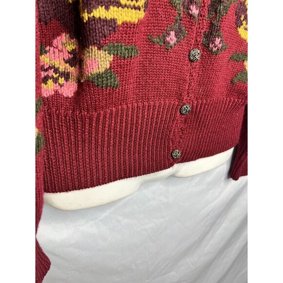 Robin Sinkler Worsted Wool Cardigan Sweater Floral Embroidery Size Large Vintage - Picture 6 of 10